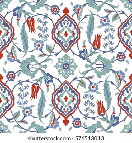 Traditional  Arabic ornament seamless for your design. Floral ornamental seamless pattern  for ceramic tile, desktop wallpaper,  interior decoration, wrapping paper, graphic design and textile. Iznik.