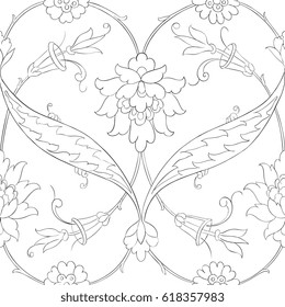 Traditional Arabic ornament seamless for your design. Floral ornamental seamless pattern for coloring book.