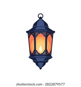 Traditional Arabic Ramadan Lantern Illustration with Glowing Candle Light Isolated on White Background