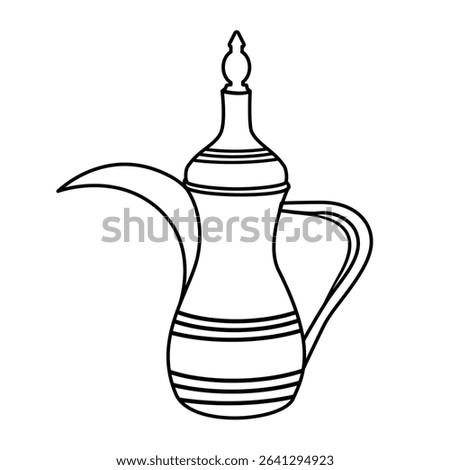 Traditional Arabic Tea Pot Black and White Line Art, Perfect for Coloring Books, Middle Eastern Culture Education, Decorative Elements, or Ramadan Design Content