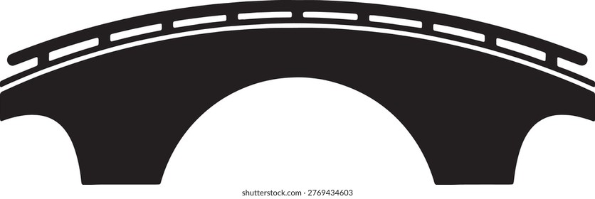 Traditional arch bridge vector illustration, park pathway structure icon, urban architecture element, river crossing symbol, walkway silhouette art.