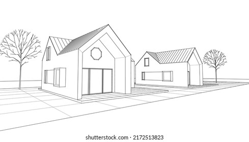 
traditional architecture cottage city 3d rendering
