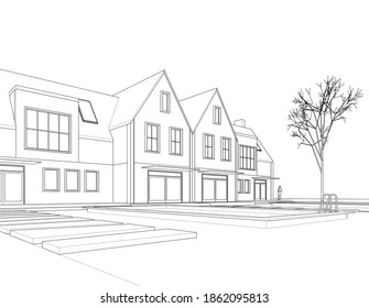 traditional architecture townhouse 3d illustration