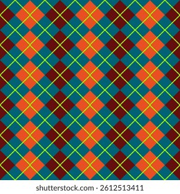 Traditional Argyle Vector Pattern: Seamless geometric illustration in classic Scottish argyle style with pastel intarsia elements. Perfect for fabric, clothing, wrapping, and etc.
