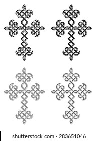 Traditional Armenian Apostolic Church plaited crosses set. Beveled blossomed crosses. Vector illustration