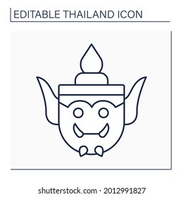 Traditional arts line icon. Painting tableware. Folklore vase, Ancient cultural value.Thailand concept. Isolated vector illustration. Editable stroke