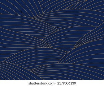 Traditional Asian abstract background with wavy lines, gold and blue. Hand drawn vector illustration. Oriental style design. Concept for Mid Autumn Festival, Chinese New Year card, poster, banner.
