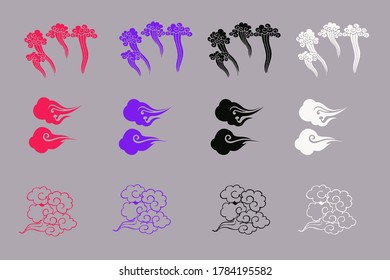 Traditional Asian Chinese Cloud pattern collection, called Xiangyun. Decorative clouds for Chinese New Year, Mid Autumn Festival. Isolated objects