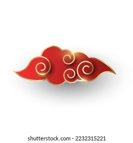 Traditional Asian cloud with golden shine isolated on white background. Graphical element for Chinese New Year. Vector illustration. EPS 10