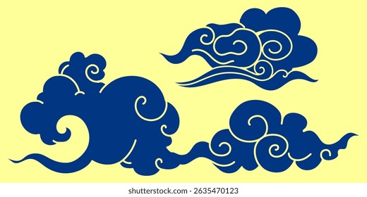Traditional Asian cloud vector with swirling pattern. Ideal for Chinese, Japanese, or Korean themed design, culture, festival, art, tattoo, or decoration projects.