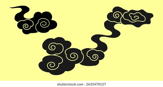 Traditional Asian cloud vector with swirling pattern. Ideal for Chinese, Japanese, or Korean themed design, culture, festival, art, tattoo, or decoration projects.