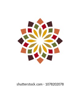 Traditional Asian Colorful Floral Pattern Stained Glass Mosaic Tiles Logo design inspiration