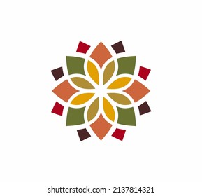 Traditional Asian Colorful Floral Pattern Stained Glass Mosaic Tiles Logo design inspiration, flower vector icon