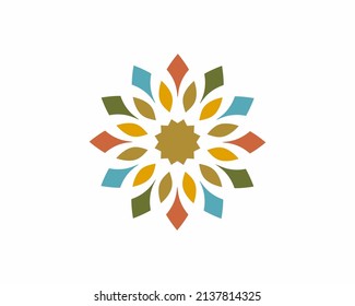 Traditional Asian Colorful Floral Pattern Stained Glass Mosaic Tiles Logo design inspiration, flower vector icon