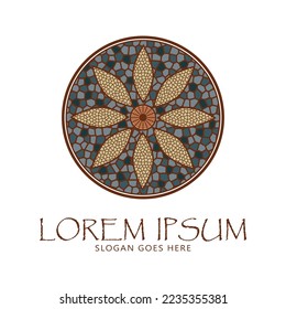 Traditional Asian Colorful Floral Pattern Stained Glass Mosaic Tiles Logo design inspiration