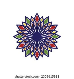 Traditional Asian colorful floral pattern Stained glass mosaic logo tile design inspiration