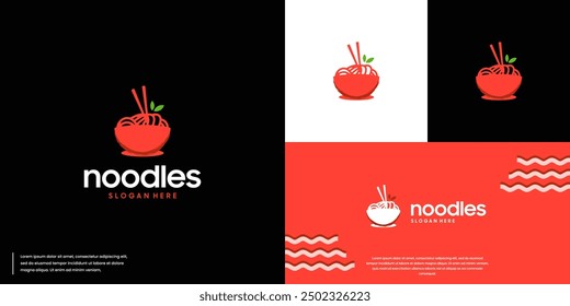 traditional asian delicious food, noodle soup, logo design vector.
