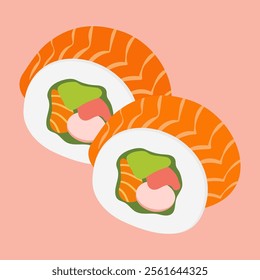 Traditional Asian dishes featuring sushi, dumplings, and seafood delicacies. Vector flat Illustration