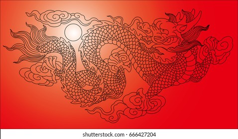 Traditional Asian Dragon Illustration. Line vector.