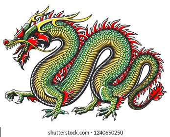 Dragón asiático tradicional. Esta es una ilustración vectorial ideal para una imagen de mascota y tatuaje o de pantalones T.