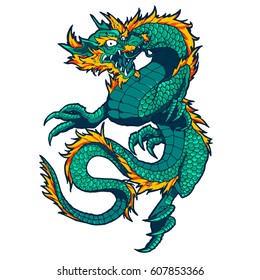 Traditional asian dragon. Vector illustration isolated. Magic, ethnic, boho, alchemy objects linear style. Tattoo outline template. Ideal for coloring book or T-shirt graphic.