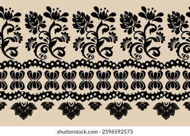 Traditional Asian dress border. Ethnic abstract ikat art. Aztec ornament print. Geometric floral ethnic pattern seamless oriental. Design for background, curtain, carpet, wallpaper, clothing, Batik