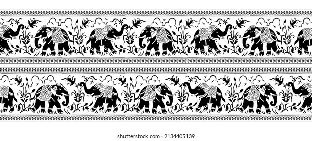 Traditional Asian elephant border design