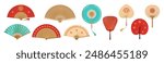 Traditional Asian fans realistic vector illustration set. Chinese culture. Oriental handheld souvenirs 3d objects on white background