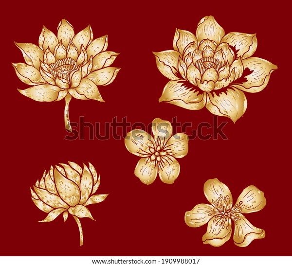 Traditional Asian Flower Vector On Backgroundlotus Stock Vector