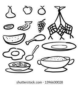 traditional asian food, doodle style design