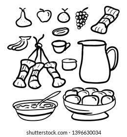 traditional asian food, doodle style design