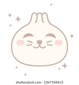 Traditional Asian food. Steamed dumplings. Asian steamed food. Chinese Dim Sum or Dimsum kawaii cat character