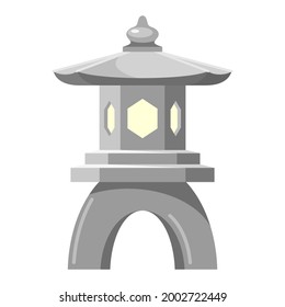 Traditional Asian garden lantern vector flat illustration. Ethnic Japanese outdoor architectural concrete lamp isolated on white. Cultural decorative eastern design statue for park. Oriental religious