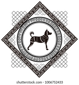 Traditional asian label with patterns, Chinese new year, Vector illustration