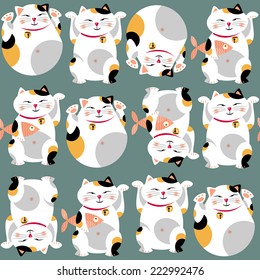 Traditional asian lucky cat. Maneki neko. background pattern. Vector illustration