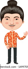Traditional Asian Man Cartoon Character Illustration Isolated