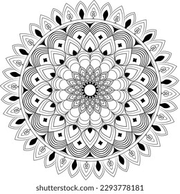 Traditional, Asian mandala art with symmetrical elements in black and white, vector design for invitations, book covers, presentations, posters, fabric, flyers