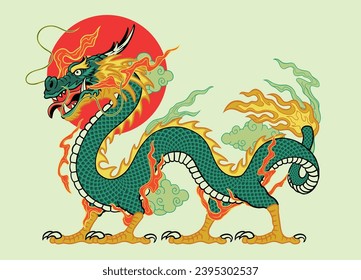 Traditional Asian Mytichal Dragon Hand Drawn Illustration