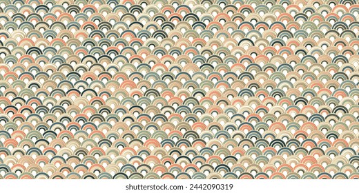 Adorno asiático tradicional, fondo abstracto en estilo japonés, diseño elegante, textura de onda simple, patrón multicolor con marco dorado