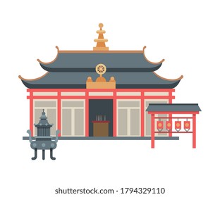 Traditional Asian Pagoda Religious Building, Buddhist Temple Vector Illustration