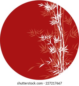 Traditional Asian painting style bamboo on round red background