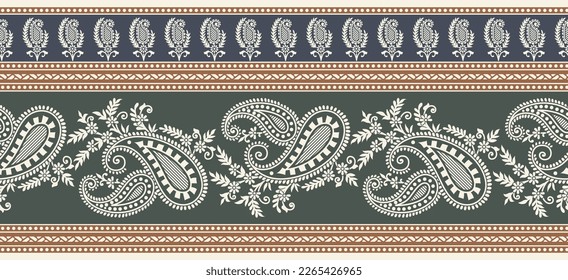 Traditional Asian Paisley Border Design With Small Flower Motif 