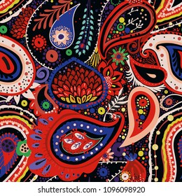Traditional Asian Paisley pattern in modern design. Seamless pattern. Hand drawing - intentional slight negligence