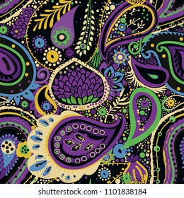 Traditional Asian Paisley pattern in modern design. Seamless pattern. Hand drawing - intentional slight negligence