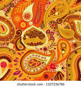 Traditional Asian Paisley pattern in modern design. Seamless pattern. Hand drawing - intentional slight negligence