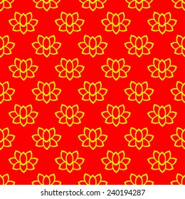 Traditional Asian pattern: golden lotuses on red background. 