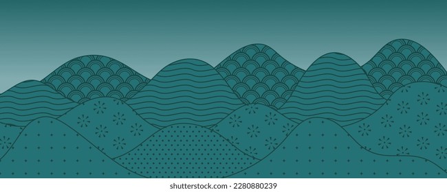Traditional Asian patterns abstract mountains, waves, clouds background. Eastern style vector illustration. Design concept for Mid Autumn Festival, Chinese New Year backdrop, card, poster, banner