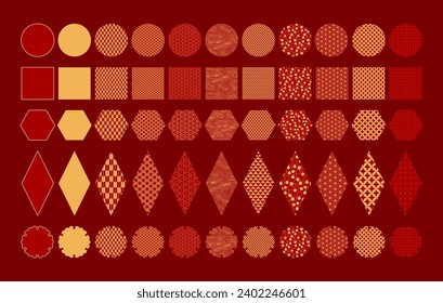 Traditional Asian patterns geometric elements collection, gold on red. Flat vector illustration. Design concept, clipart for Lunar New Year, Mid Autumn Festival, CNY, Seollal, Tet card, banner, poster