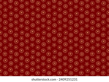 Traditional Asian plum, cherry blossoms gold seamless pattern on red background. Vector illustration. Line art style design. Lunar New Year, Mid Autumn Festival holiday backdrop, package, banner