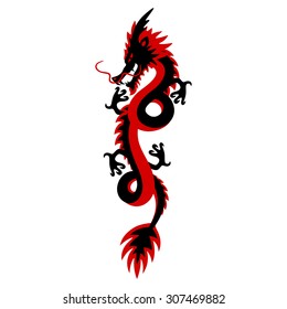 Traditional Asian red and black dragon. Mythological creature. Power symbol. Stylized illustration. Vector.